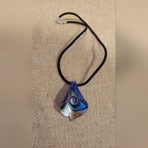 Elegant Blue and Silver Swirl Glass Pendant Necklace